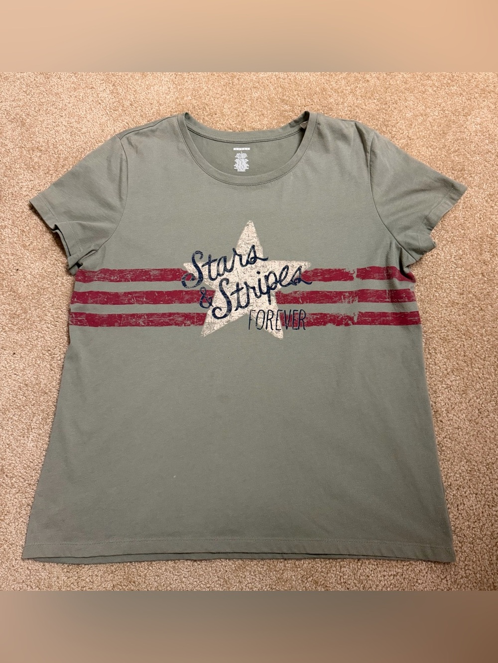 Olive green patriotic Tshirt short sleeve shirt womens large flag USA america